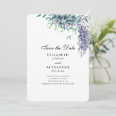 Invitation Mariage violet et sarcelle. Fleurs à conserver la (Debout devant)