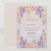 Invitation Mariage Violet Glycine Pêche (Devant / Derrière)