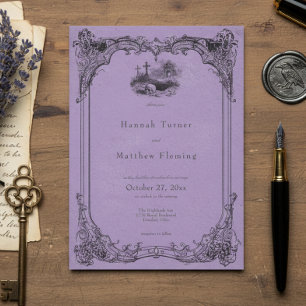 Invitation Mariage Violet Gothique Noir Toile Crâne Vintage