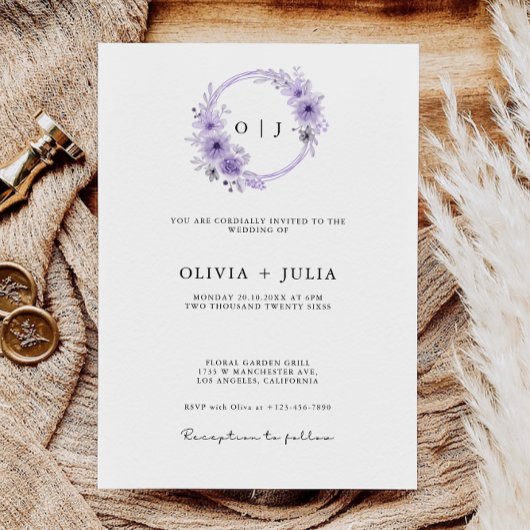 Invitation Mariage violet invite Modèle
