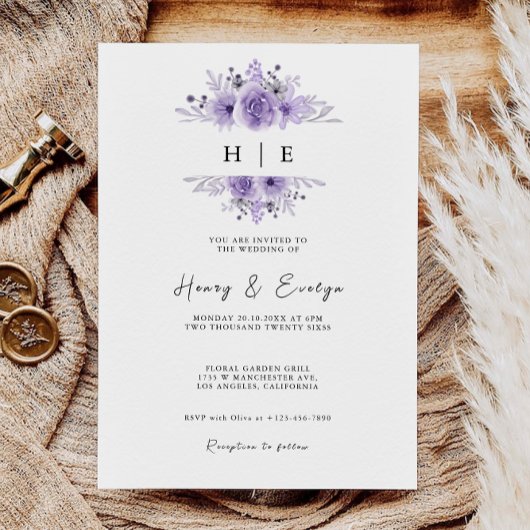 Invitation Mariage violet invite Modèle