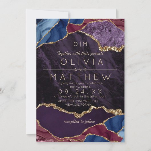 Invitation Mariage violet Inviter Monogramme Moderne (Devant)