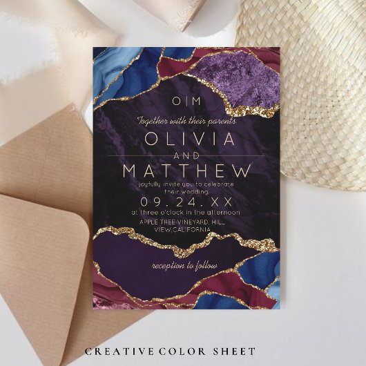 Invitation Mariage violet Inviter Monogramme Moderne