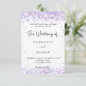 Invitation Mariage violet lavande parties scintillant script  (Debout devant)
