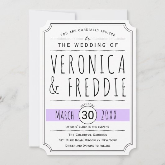 Invitation Mariage violet lévande de typographie moderne (Devant)