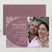 Invitation Mariage Violet Luxe Élégant Vintage (Devant / Derrière)