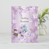 Invitation Mariage Violet Mauve Floral (Debout devant)