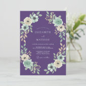Invitation Mariage Violet Menthe Feuillage Eucalyptus Doux (Debout devant)