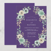 Invitation Mariage Violet Menthe Feuillage Eucalyptus Doux (Devant / Derrière)