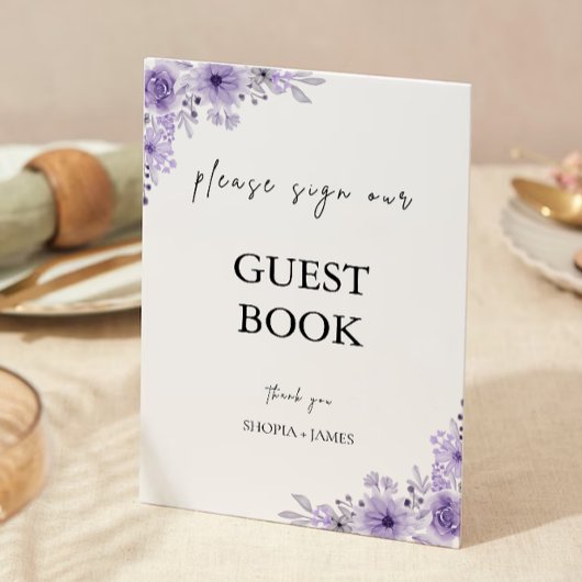 Invitation Mariage violet Modèle des signes du livre d'or
