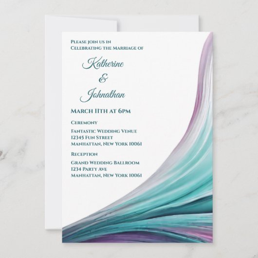 Invitation Mariage-violet moderne et Turquoise (Devant)