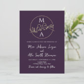 Invitation Mariage violet monogramme (Debout devant)