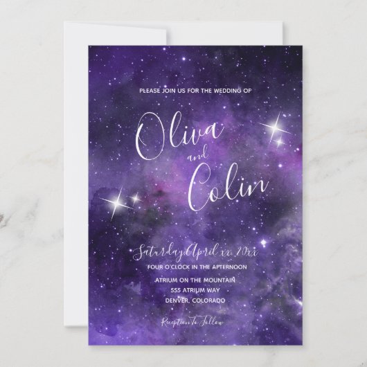 Invitation Mariage violet Night Sky Starlight (Devant)