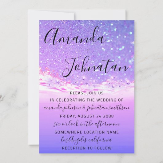 Invitation Mariage Violet Océan Bleu Vagues Ocean Beach (Devant)