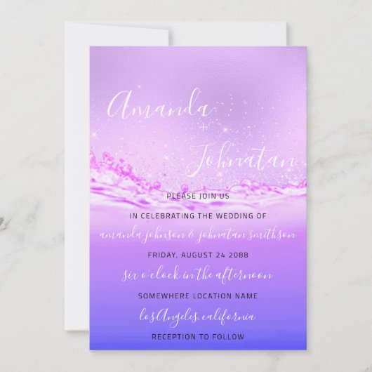 Invitation Mariage violet Océan rose bulles d'étincelle Aqua (Devant)