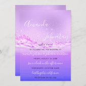 Invitation Mariage violet Océan rose bulles d'étincelle Aqua (Devant / Derrière)
