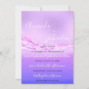 Invitation Mariage violet Océan rose bulles d'étincelle Aqua