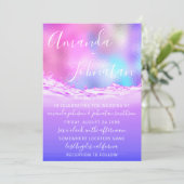 Invitation Mariage Violet Océan Rose Vagues Océan Bleu (Debout devant)