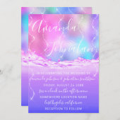 Invitation Mariage Violet Océan Rose Vagues Ocean Spark (Devant / Derrière)