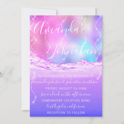 Invitation Mariage Violet Océan Rose Vagues Ocean Spark (Devant)