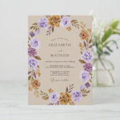 Invitation Mariage Violet Ocre Ranunculus Eucalyptus (Debout devant)