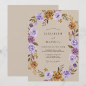 Invitation Mariage Violet Ocre Ranunculus Eucalyptus (Devant / Derrière)