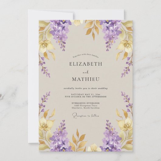 Invitation Mariage Violet Or Wisteria (Devant)