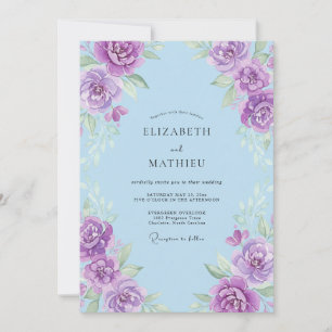 Invitation Mariage Violet Pétales de Pervenche Peint