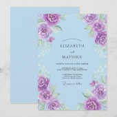 Invitation Mariage Violet Pétales de Pervenche Peint (Devant / Derrière)