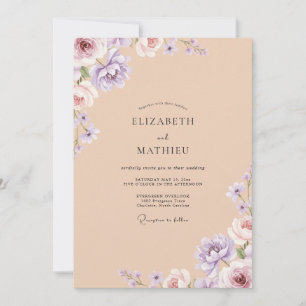 Invitation Mariage Violet Pivoine Champagne Doré