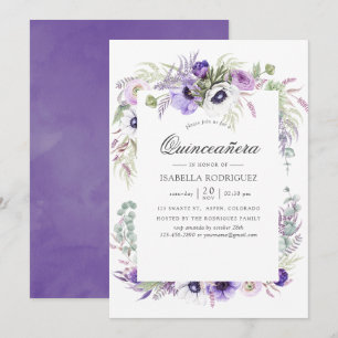 Invitation Mariage Violet Poussiéreux Aquarelle Quinceañera