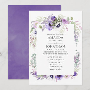 Invitation Mariage Violet Poussiéreux Fleur Watercolor