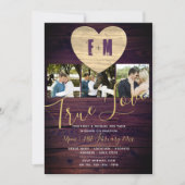 Invitation Mariage violet rustique invite AJOUTER 3 PHOTOS (Devant)