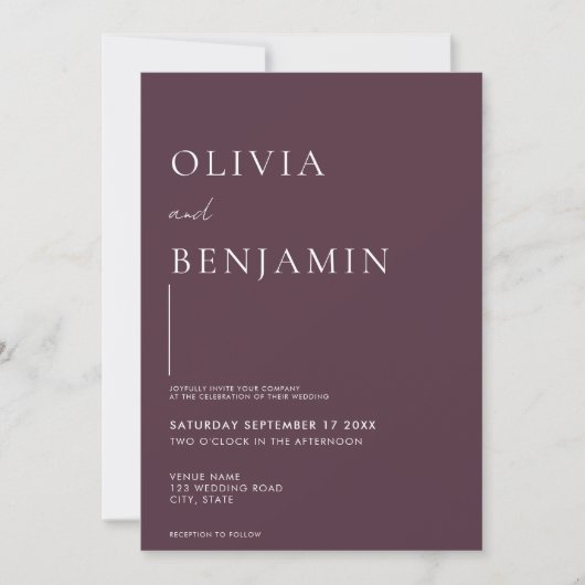 Invitation Mariage violet simple et élégant (Devant)