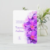 Invitation mariage violet stylisé orchidée (Debout devant)