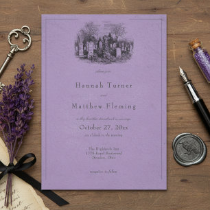 Invitation Mariage Violet Toile Gothique Noir Vintage