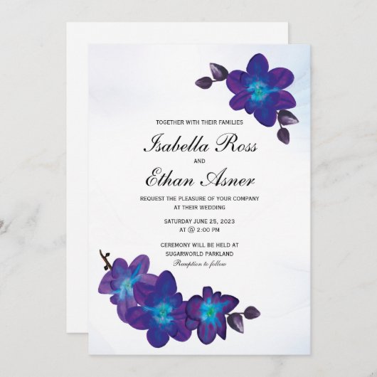 Invitation Mariage violet Turquoise bleu orchidée (Devant / Derrière)
