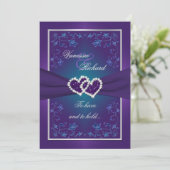 Invitation Mariage | Violet, Turquoise | Floral | Coeurs FAUX (Debout devant)