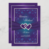 Invitation Mariage | Violet, Turquoise | Floral | Coeurs FAUX (Devant / Derrière)
