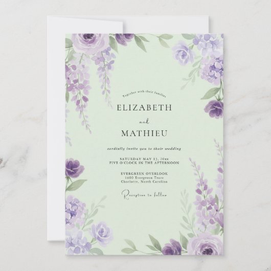 Invitation Mariage Violet Wisteria Menthe (Devant)