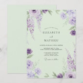 Invitation Mariage Violet Wisteria Menthe (Devant / Derrière)