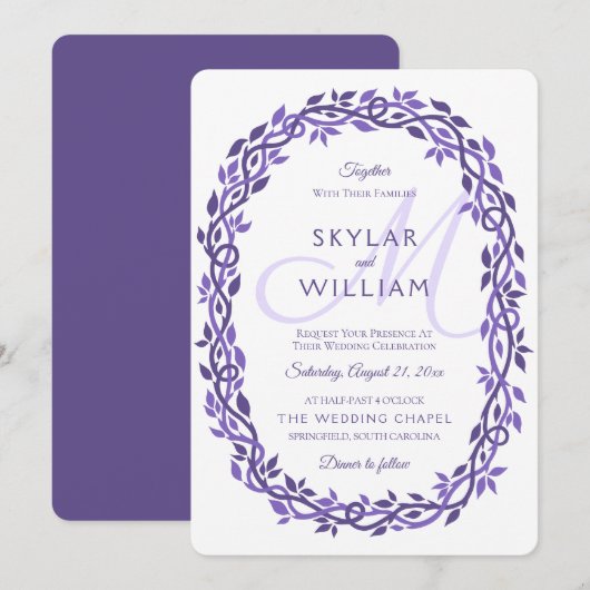 Invitation Mariage violet Woodsy Ultra Violet Wreath (Devant / Derrière)