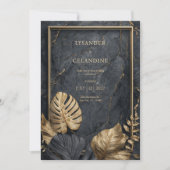 Invitation Mariage VIP exclusif en marbre noir et or (Devant)