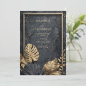 Invitation Mariage VIP exclusif en marbre noir et or (Debout devant)