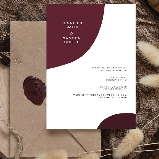 Invitation Mariage virtuel Abstrait de Bourgogne moderne