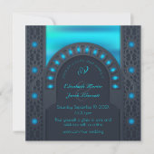 Invitation Mariage virtuel bleu d'Archway marocain (Devant)