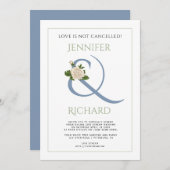 Invitation Mariage virtuel bleu foncé bleu sauge vert (Devant / Derrière)