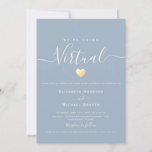 Invitation Mariage Virtuel Bleu Poussiéreux (Devant)