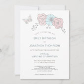 Invitation Mariage virtuel bleu rose bleu à papillon floral m (Devant)