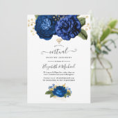 Invitation Mariage virtuel Blue and Gold Floral Online (Debout devant)